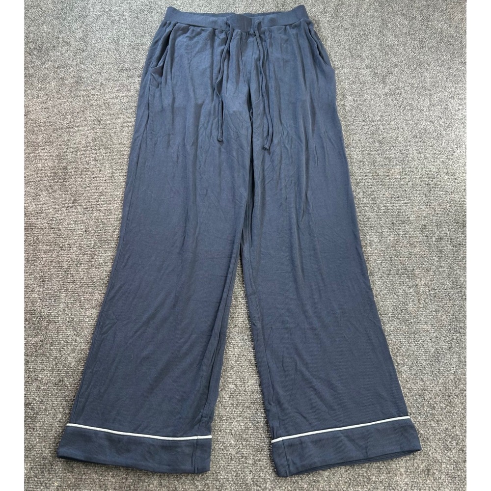 Cozy Earth Pajama Pants Womens S Navy Ribbed Bamboo Lounge Sleepwear Pockets